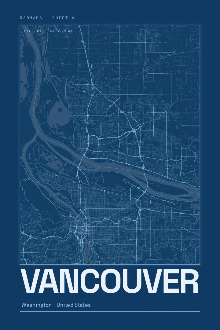Vancouver map poster, Blueprint style