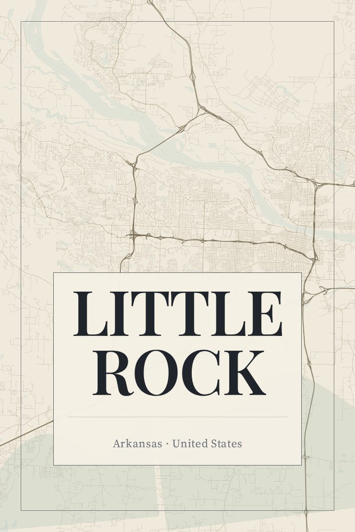 Little Rock map poster, Cartouche style