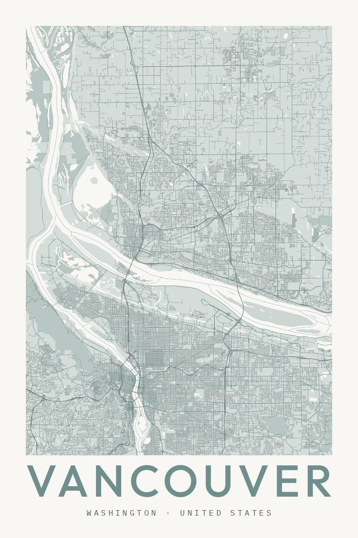 Vancouver city map poster for Washington