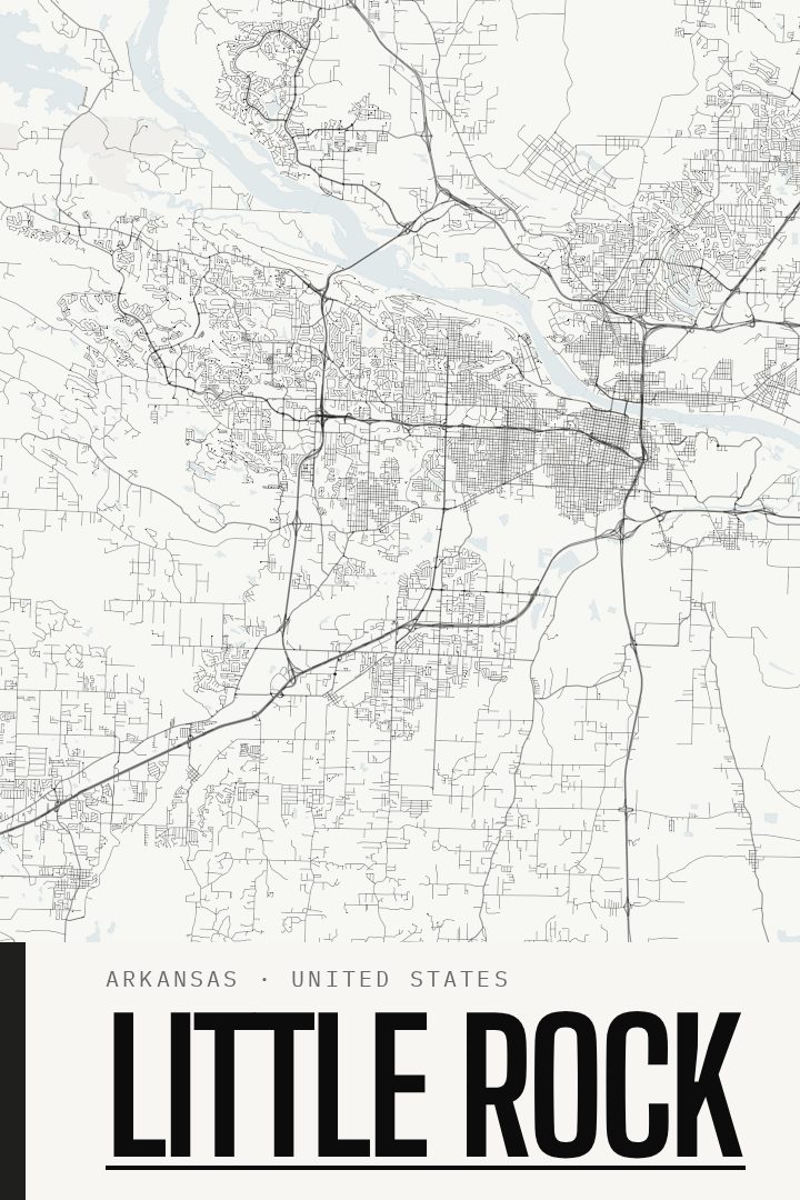 Little Rock map poster, Blackline style