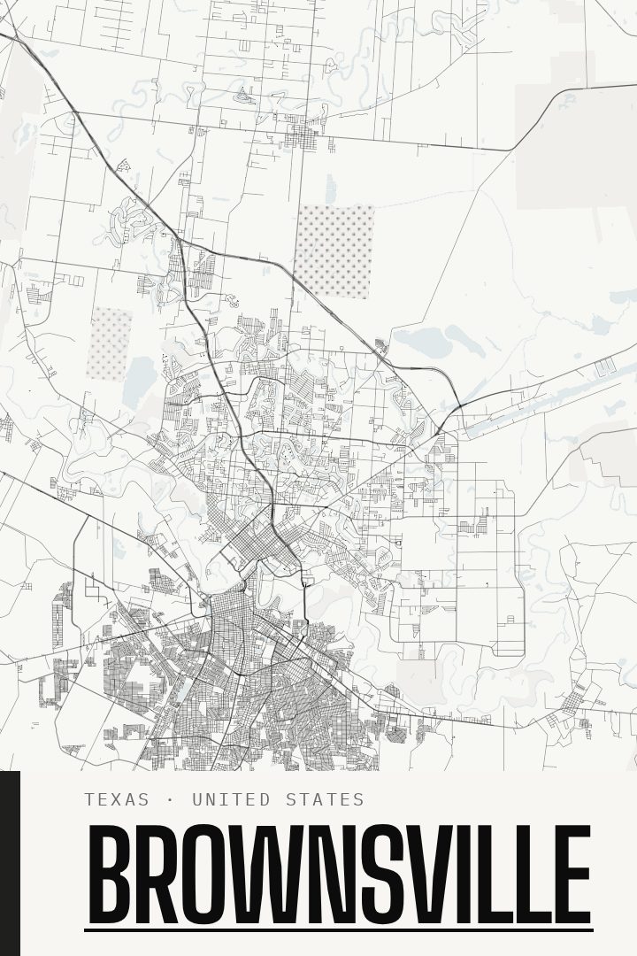 Brownsville map poster, Blackline style