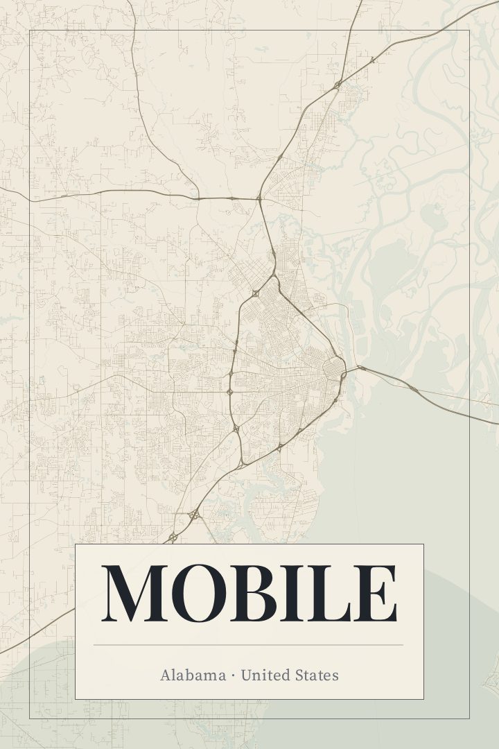 Mobile map poster, Cartouche style