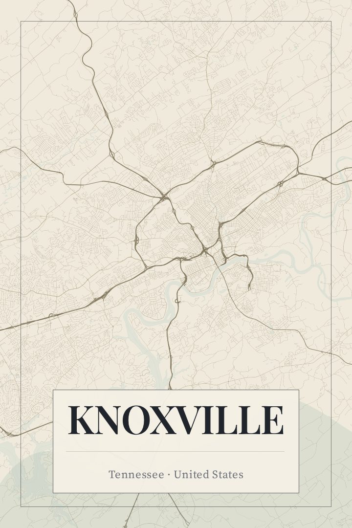 Knoxville map poster, Cartouche style