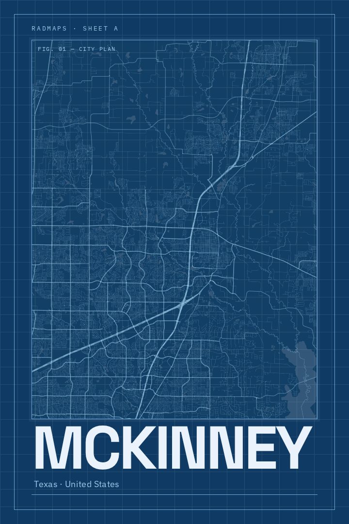 McKinney map poster, Blueprint style
