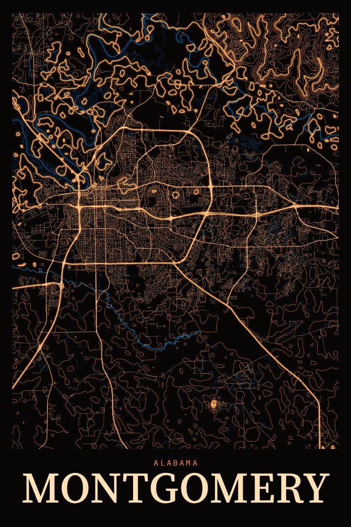 Montgomery map poster, Neon Night style