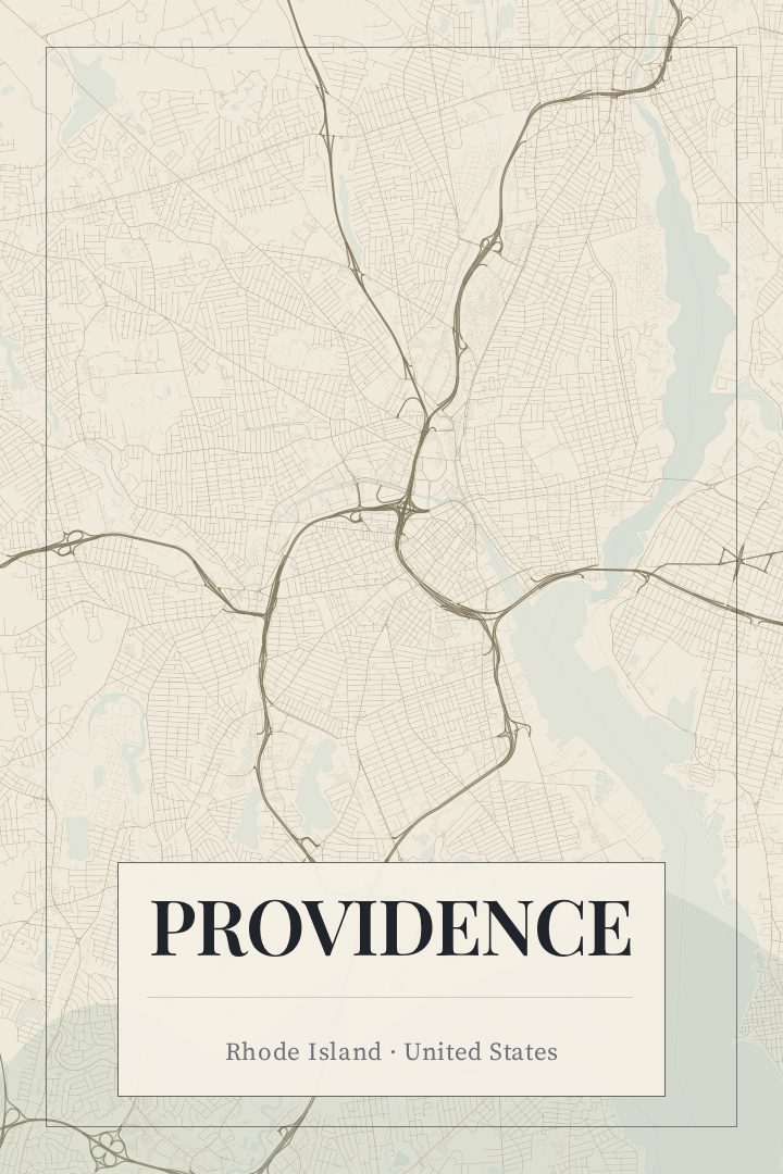 Providence map poster, Cartouche style