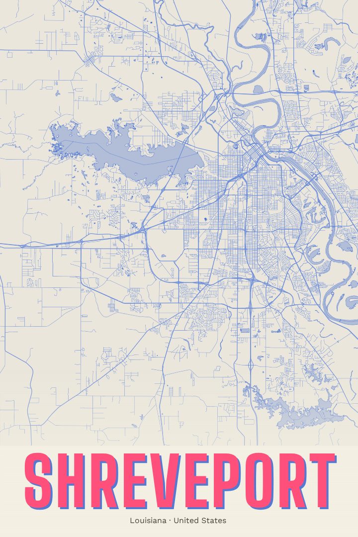 Shreveport map poster, Overprint style