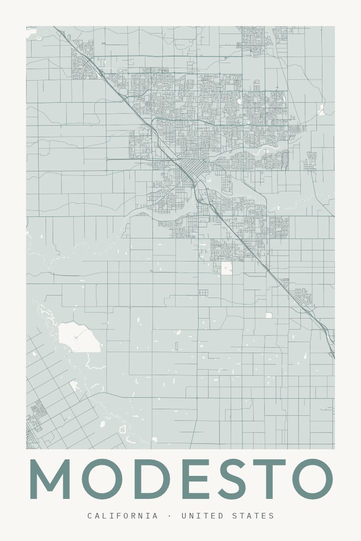 Modesto city map poster for California
