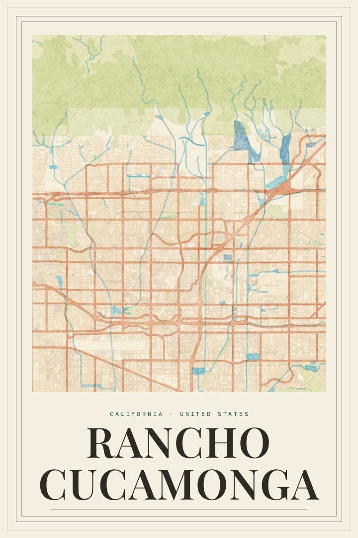 Rancho Cucamonga map poster, Painted Survey style