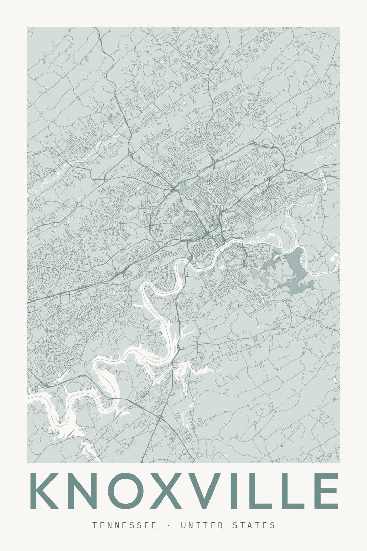 Knoxville city map poster for Tennessee