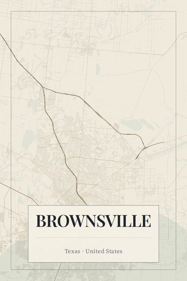 Brownsville map poster, Cartouche style