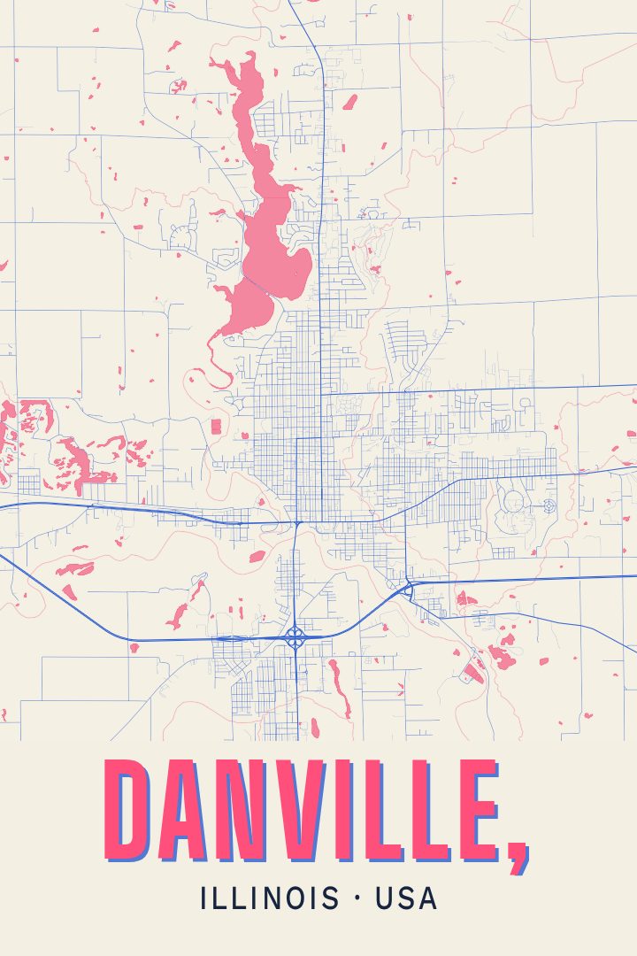 Danville, Illinois route map poster for Illinois