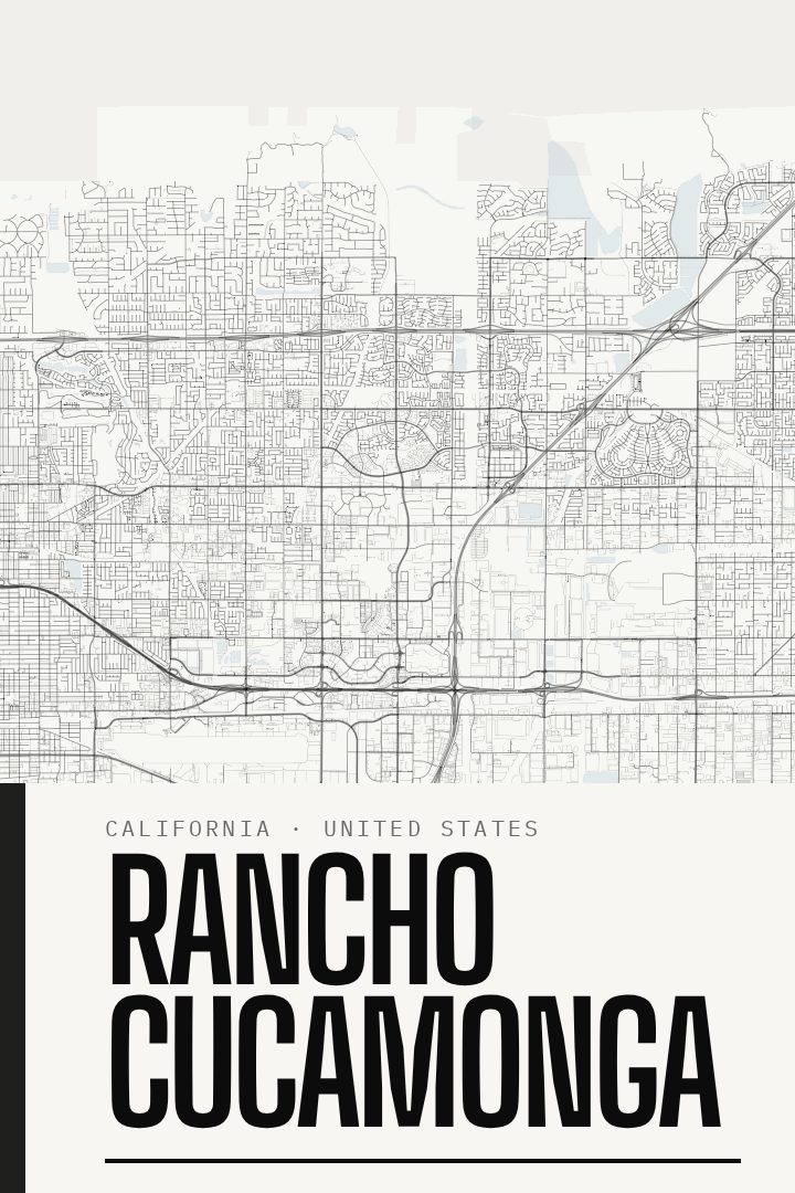 Rancho Cucamonga map poster, Blackline style
