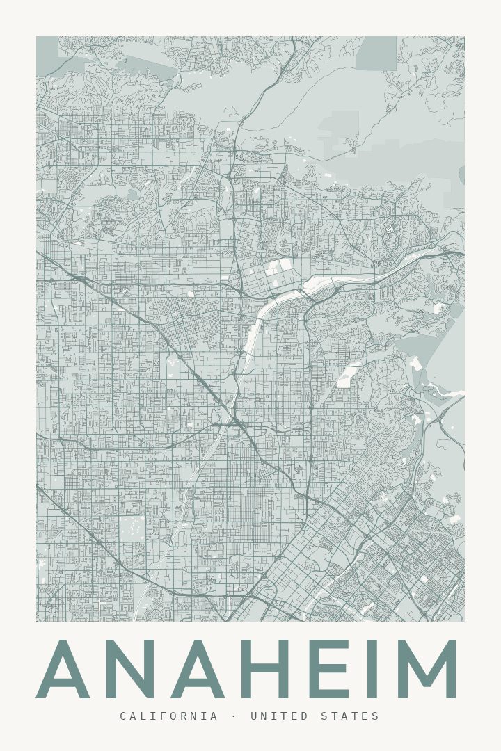Anaheim city map poster for California