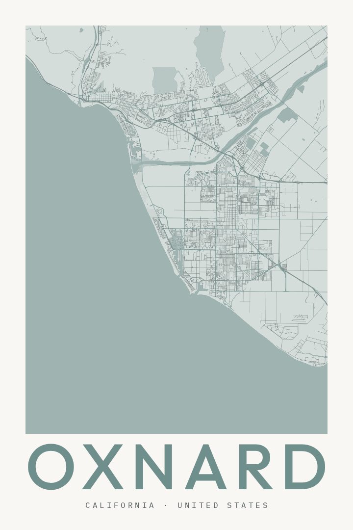 Oxnard city map poster for California