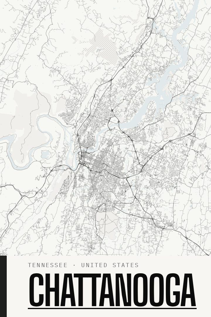 Chattanooga map poster, Blackline style