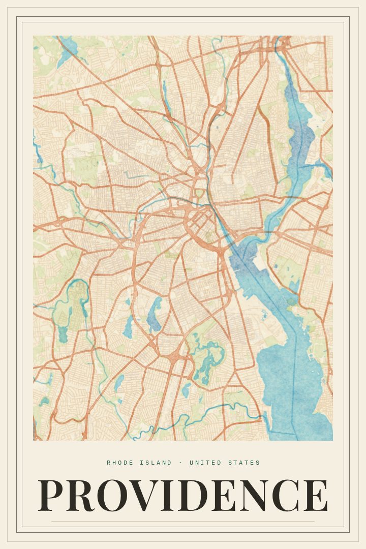 Providence map poster, Painted Survey style