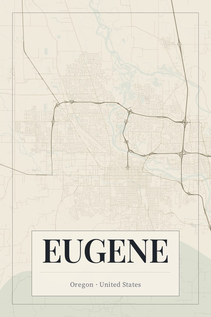 Eugene map poster, Cartouche style