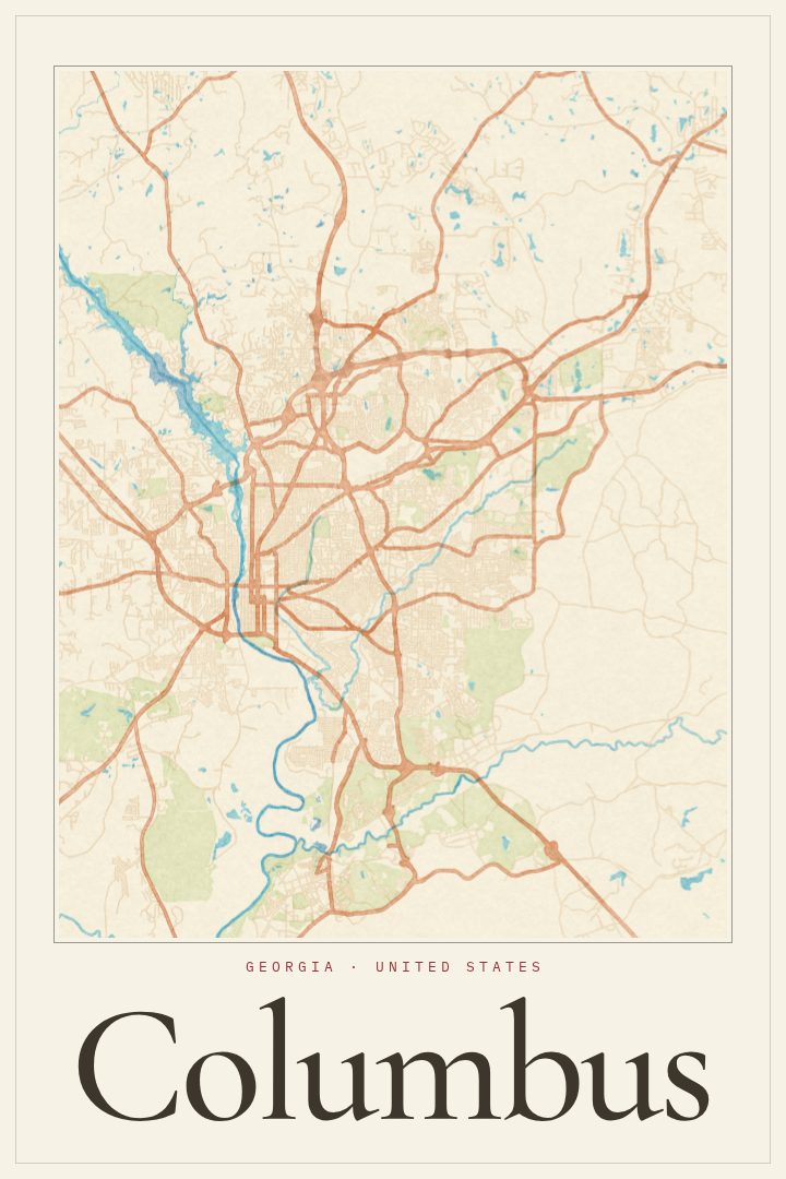 Columbus map poster, Watercolor style