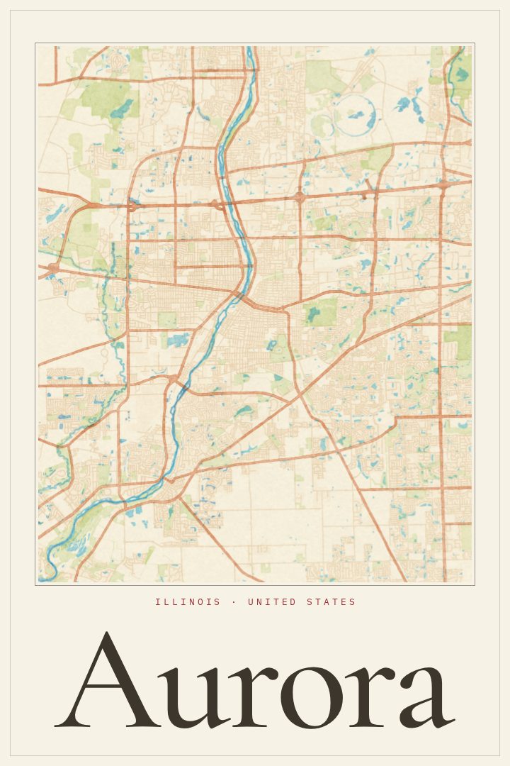 Aurora map poster, Watercolor style