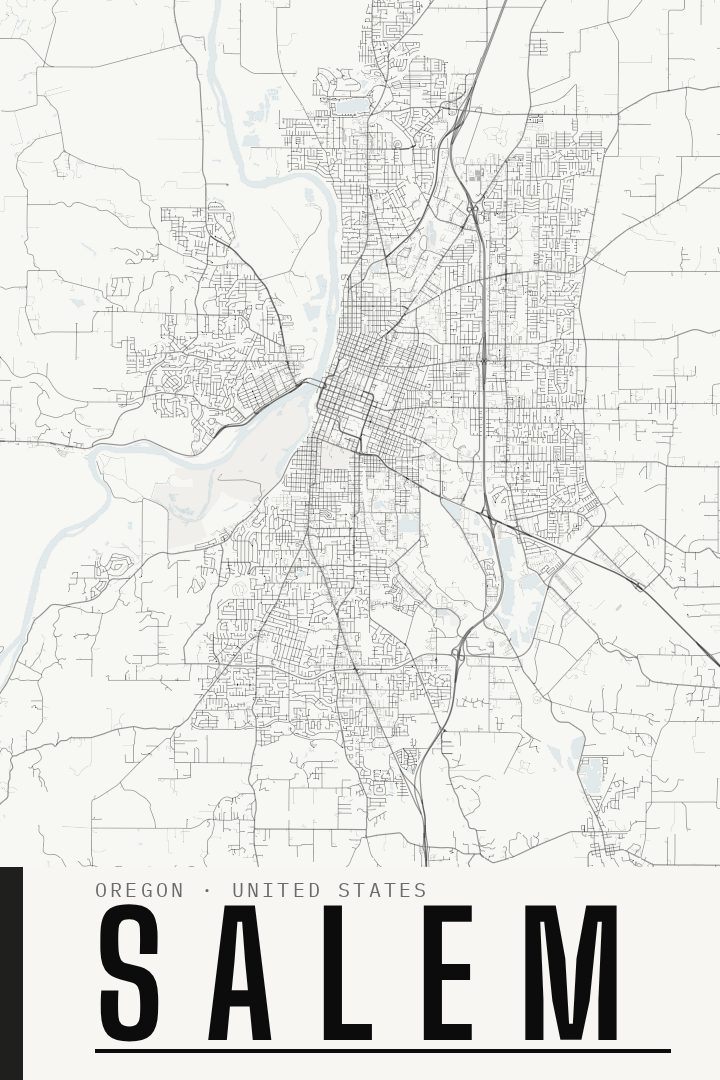 Salem map poster, Blackline style