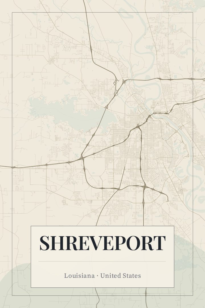 Shreveport map poster, Cartouche style