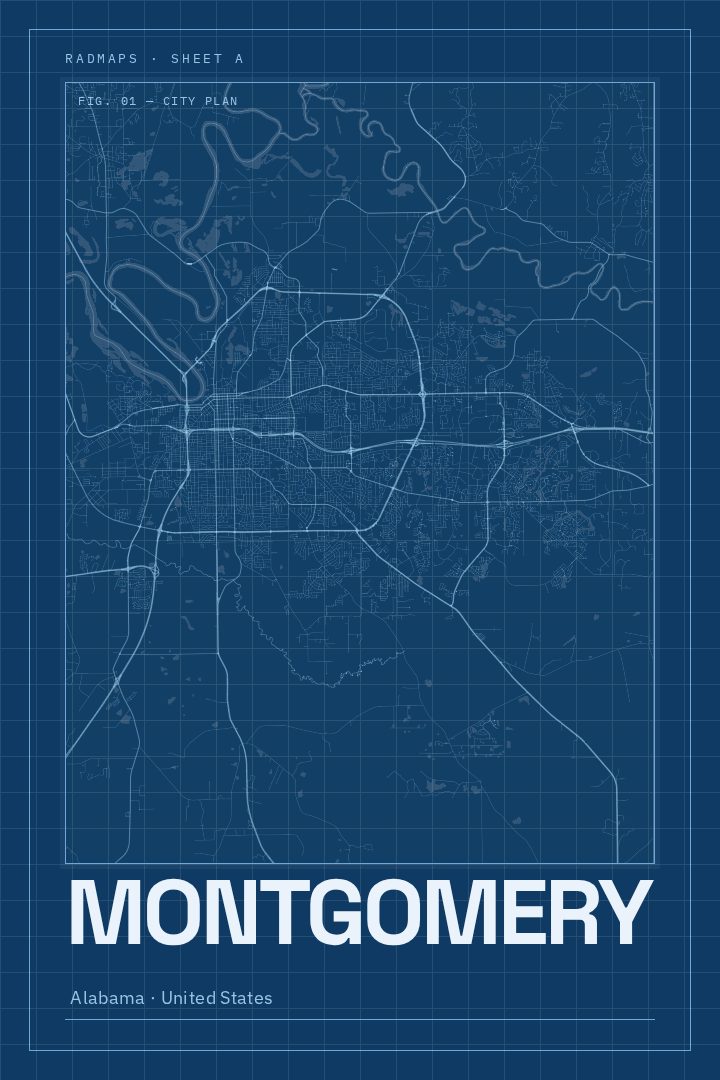 Montgomery map poster, Blueprint style