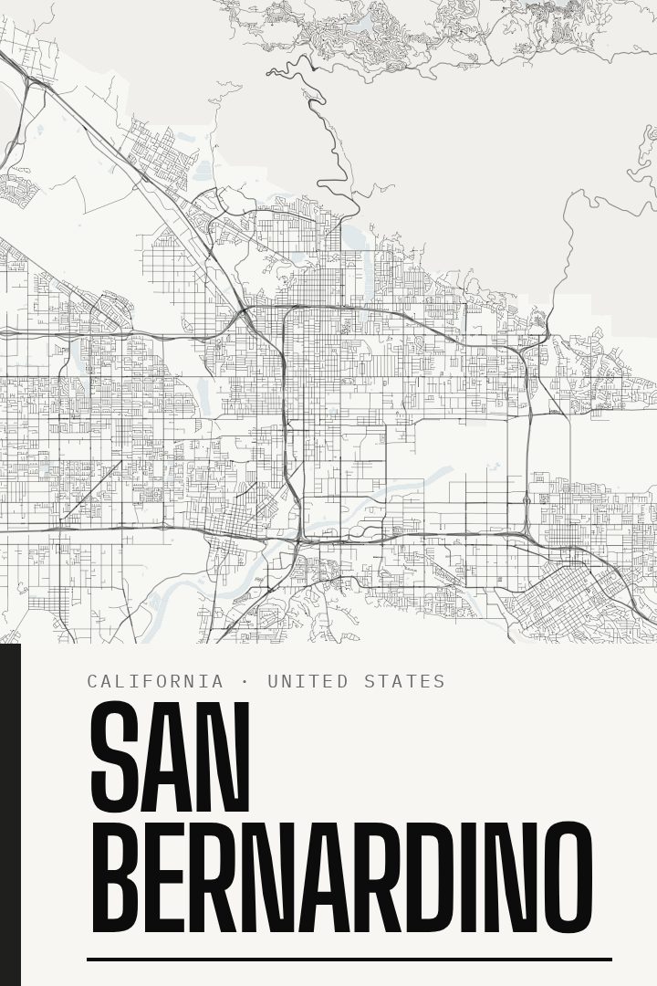 San Bernardino map poster, Blackline style