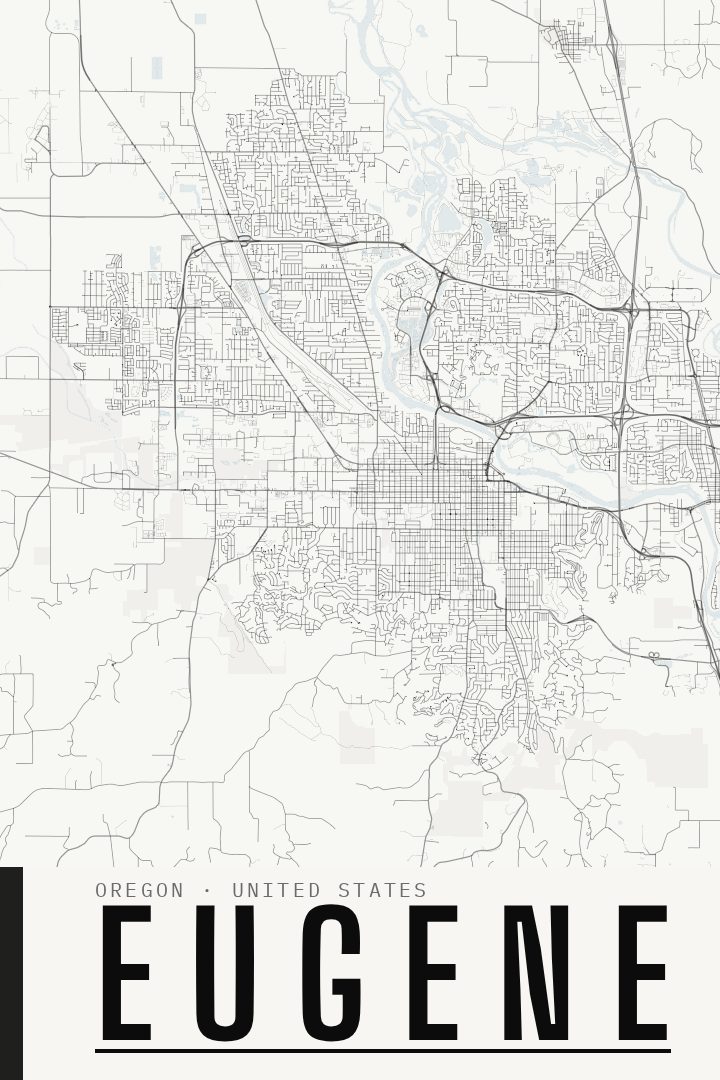 Eugene map poster, Blackline style