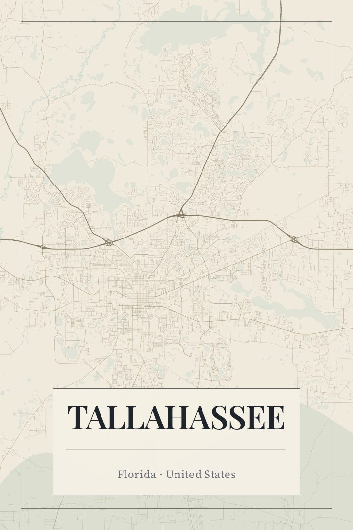 Tallahassee map poster, Cartouche style
