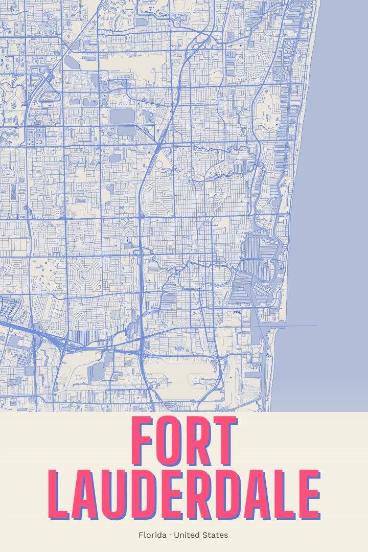 Fort Lauderdale map poster, Overprint style