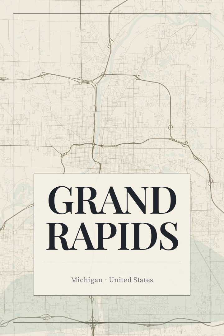 Grand Rapids map poster, Cartouche style