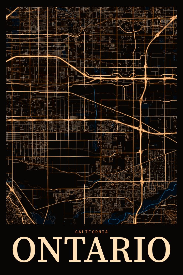 Ontario map poster, Neon Night style