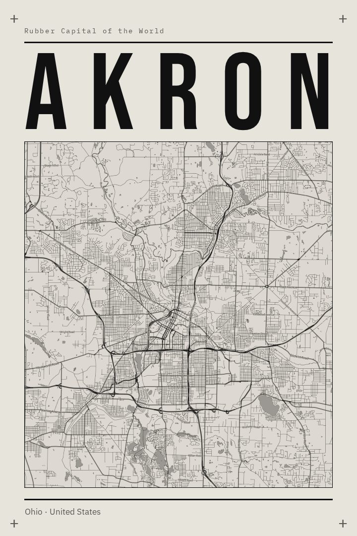 Akron map poster, Brutalist style