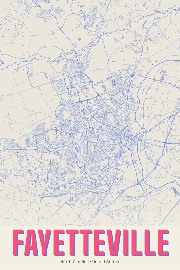 Fayetteville map poster, Overprint style
