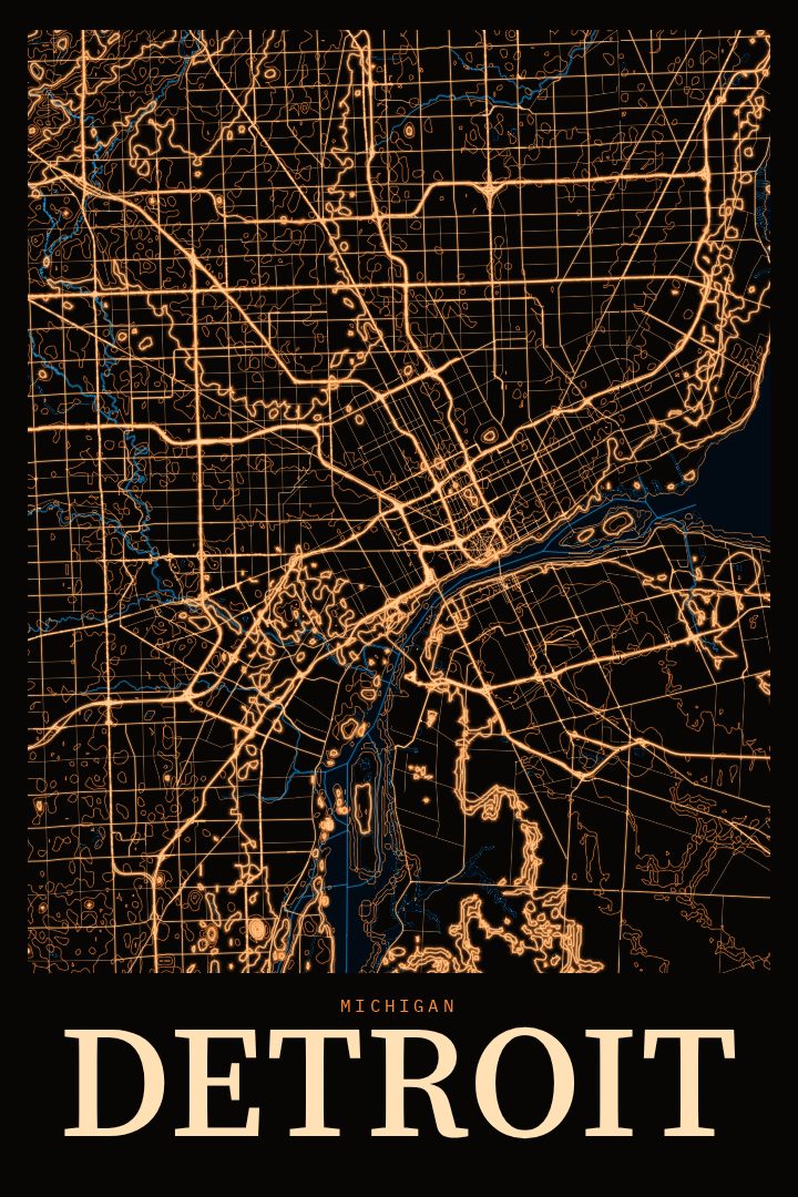 Detroit map poster