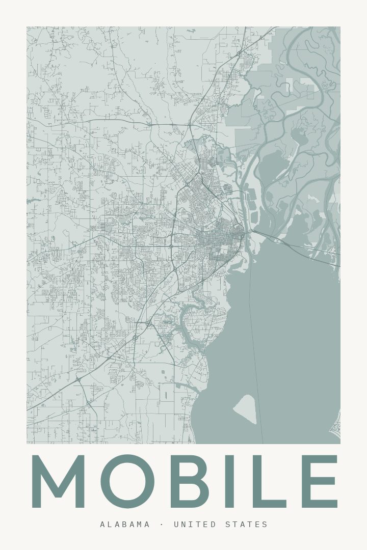 Mobile city map poster for Alabama