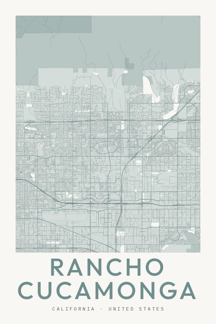 Rancho Cucamonga city map poster for California