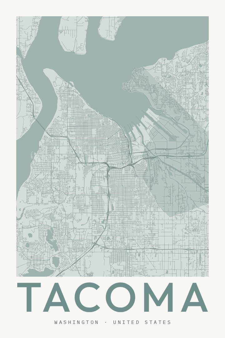 Tacoma city map poster for Washington