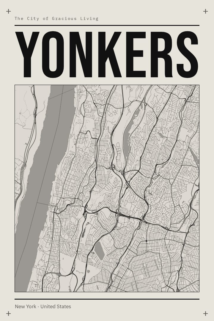Yonkers map poster, Brutalist style