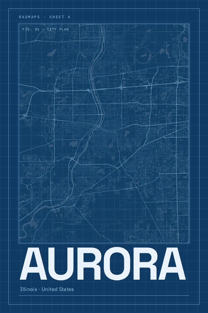 Aurora map poster, Blueprint style