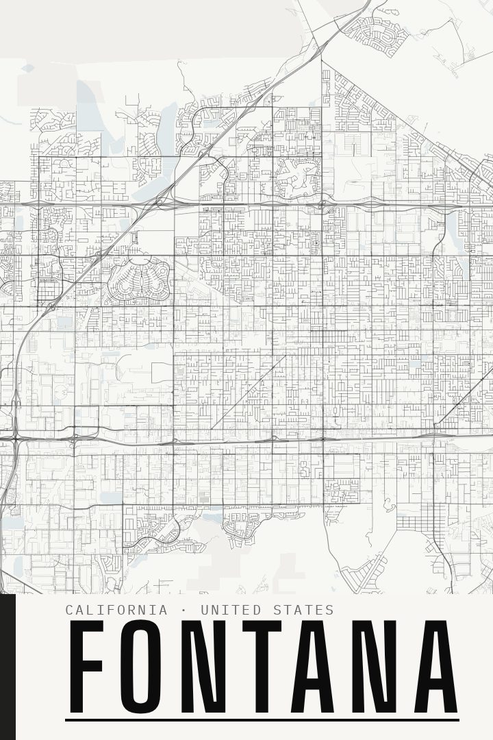 Fontana map poster, Blackline style
