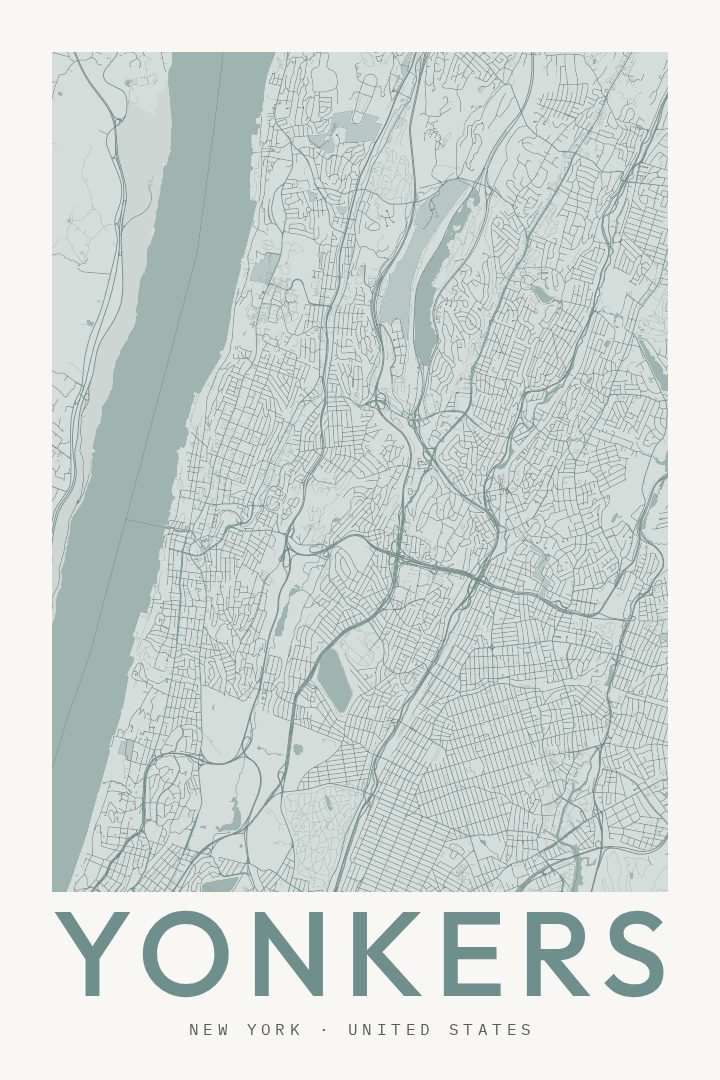 Yonkers city map poster for New York