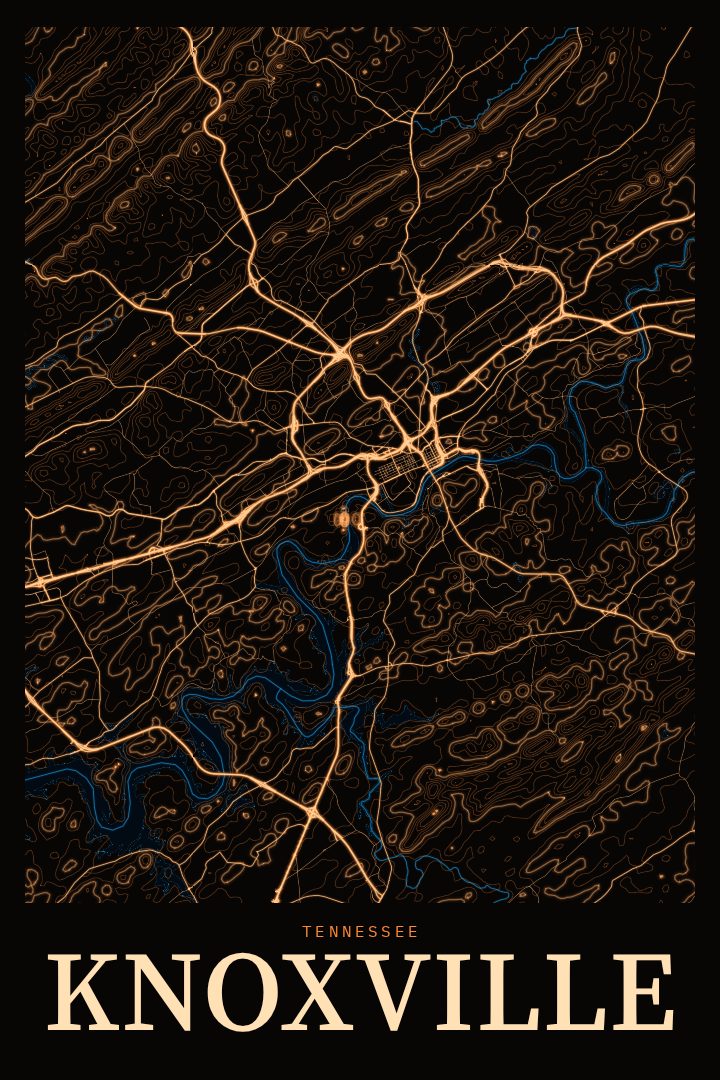 Knoxville map poster, Neon Night style