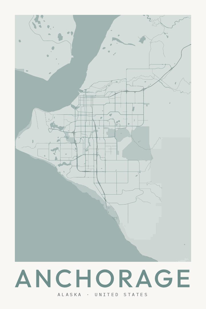 Anchorage city map poster for Alaska