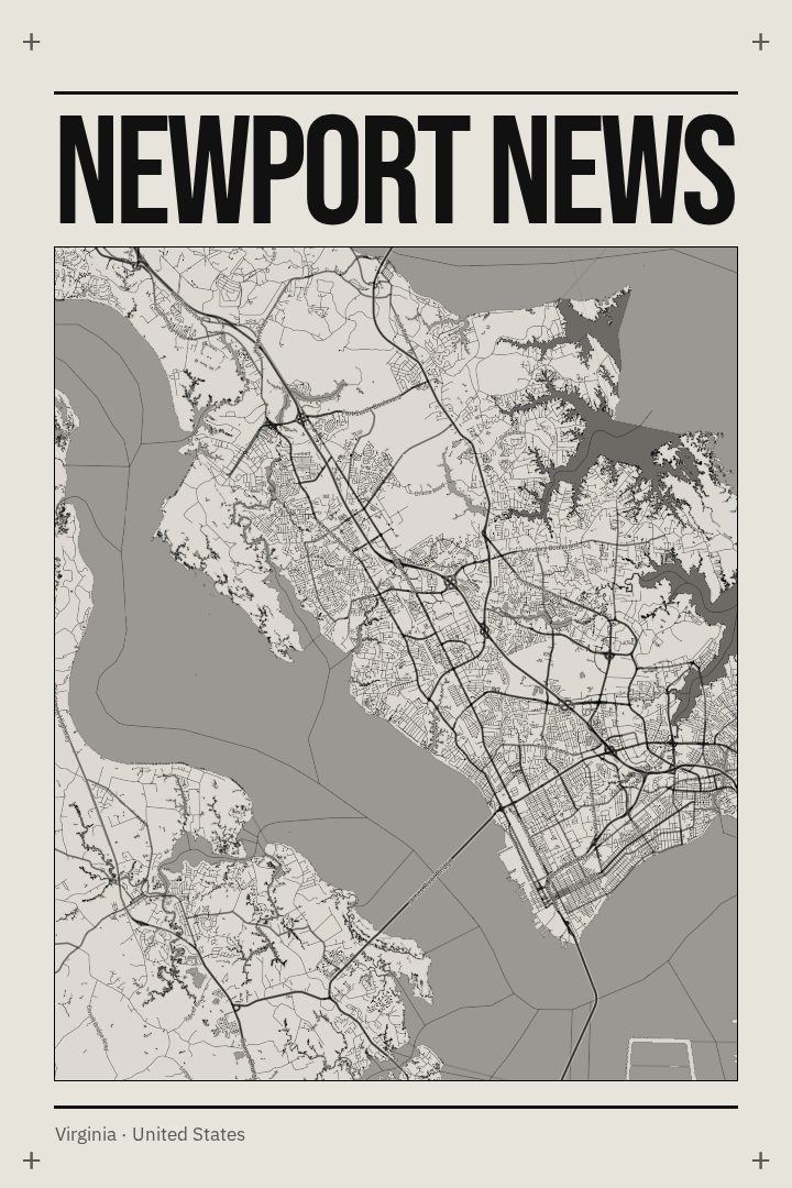 Newport News map poster, Brutalist style