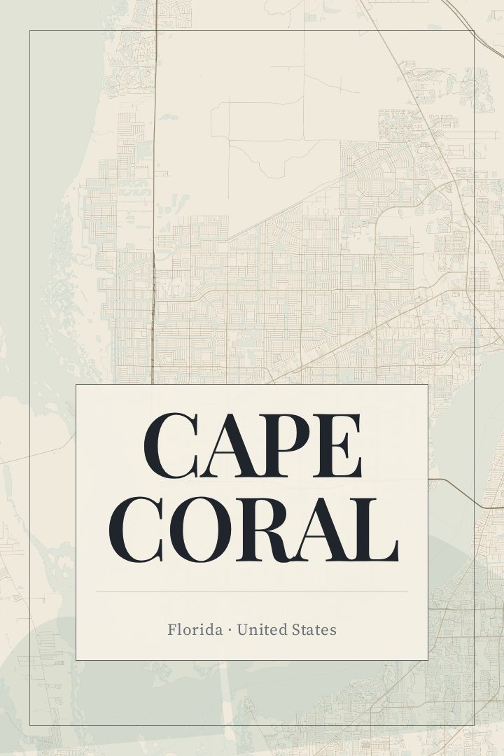 Cape Coral map poster, Cartouche style