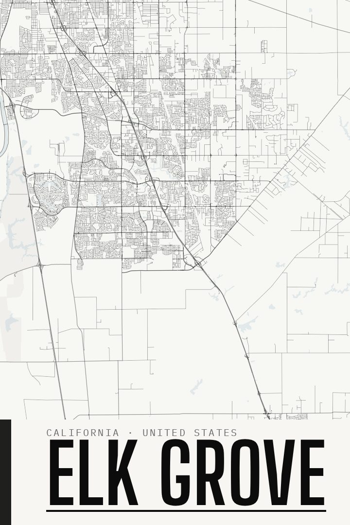 Elk Grove map poster, Blackline style