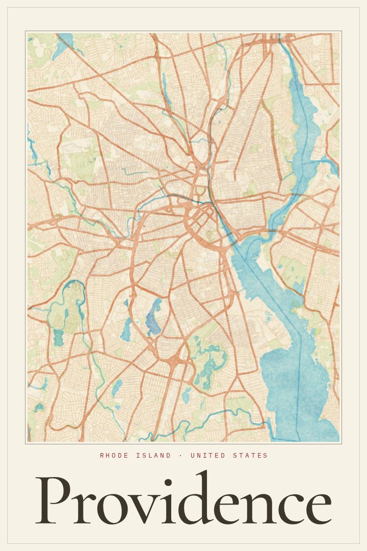 Providence map poster, Watercolor style