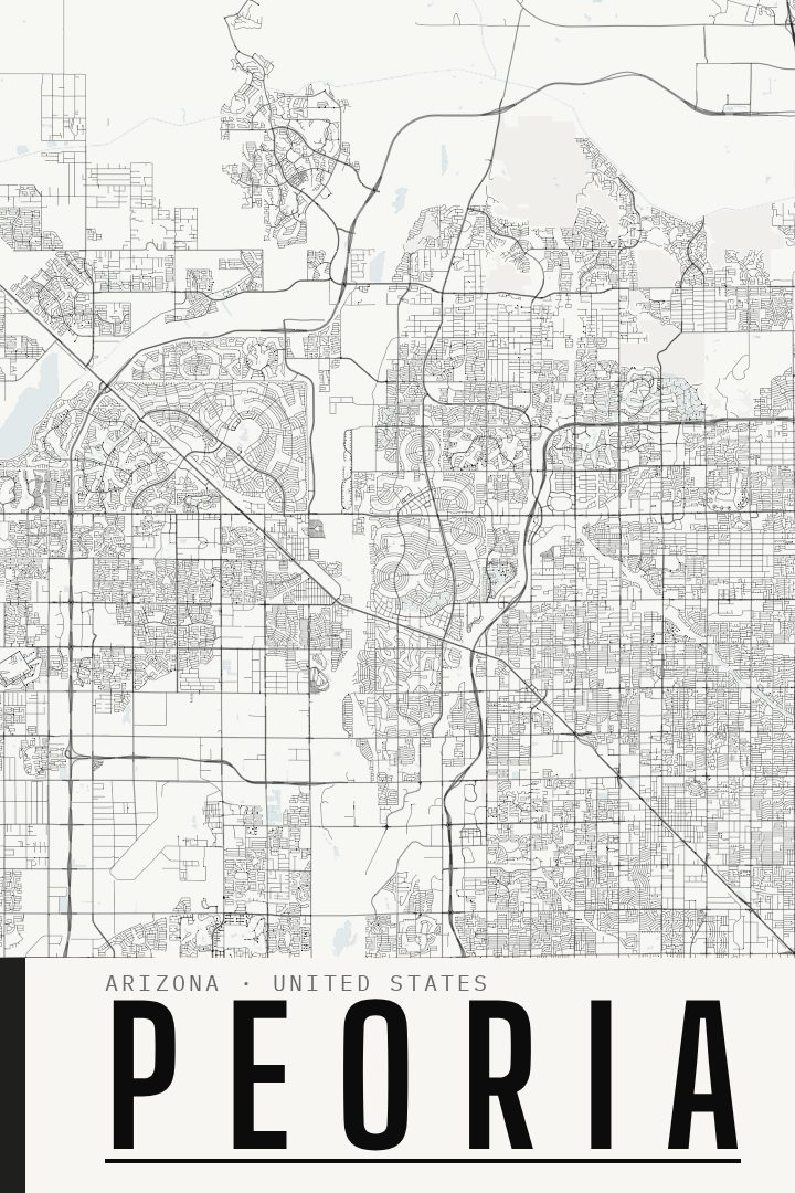 Peoria map poster, Blackline style
